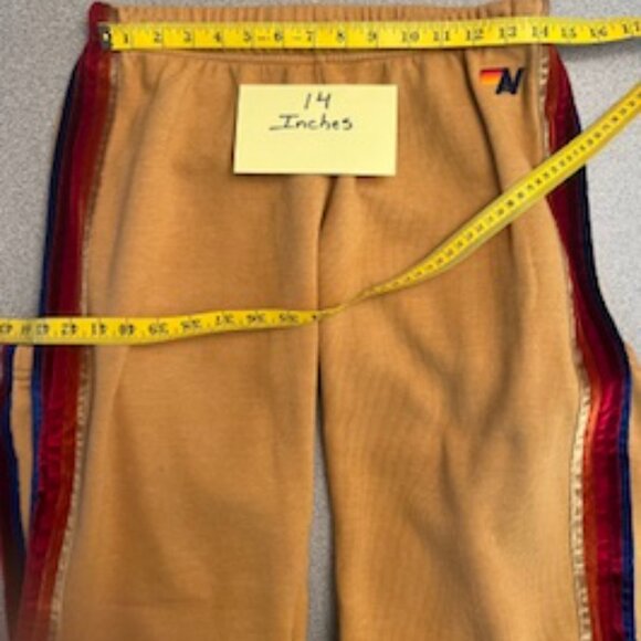 AVIATOR NATION 5 Stripe Sweatpants Joggers L Gold Khaki Velvet Retro Athleisure - Picture 6 of 8